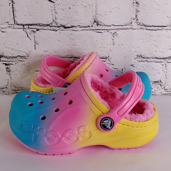 'CROCS' 'BAYA' FUZZY-LINED RELAXED FIT CONVERTABLE STRAP CLOG 'LEMONAIDE OMBRE' - Picture 8 of 16